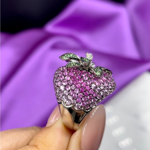 Peridot ring, Pink sapphires - 13.3 gramm, 14K White Gold - Picture 4 of 5